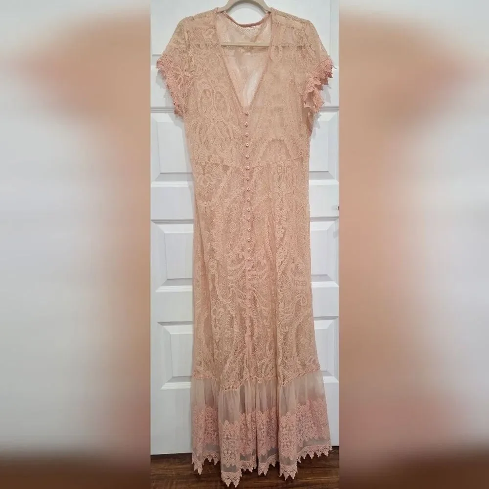 Torrid Blush/peach Lace Maxi Dress